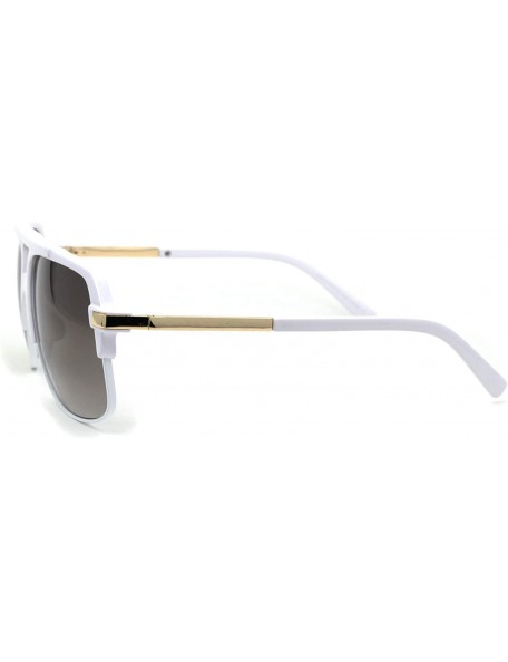 Rectangular Mirror Lens Half Rim Plastic Racer Mobster Sunglasses - White Gold Mirror - CK195KL3UNI $13.19