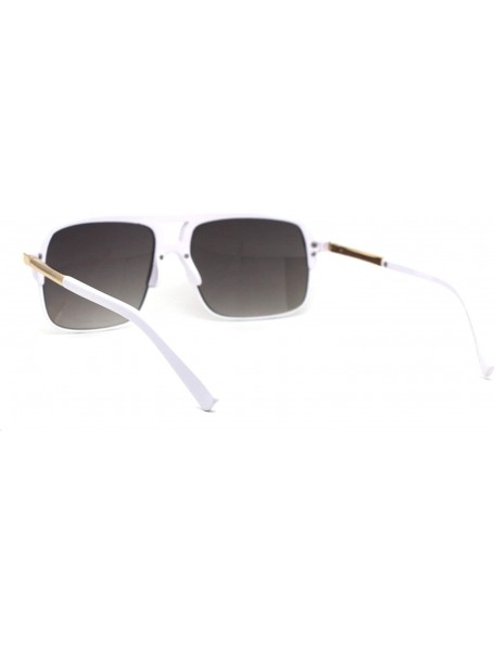 Rectangular Mirror Lens Half Rim Plastic Racer Mobster Sunglasses - White Gold Mirror - CK195KL3UNI $13.19