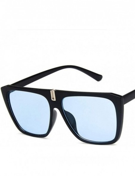 Square Unisex Sunglasses Fashion Bright Black Grey Drive Holiday Square Non-Polarized UV400 - Bright Black Blue - CT18RKGATUC...