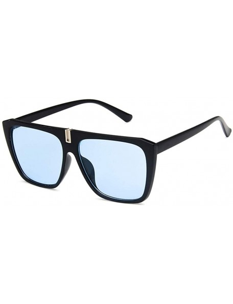 Square Unisex Sunglasses Fashion Bright Black Grey Drive Holiday Square Non-Polarized UV400 - Bright Black Blue - CT18RKGATUC...