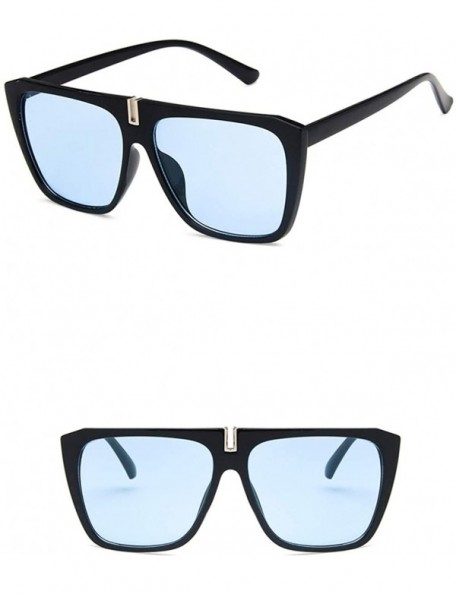 Square Unisex Sunglasses Fashion Bright Black Grey Drive Holiday Square Non-Polarized UV400 - Bright Black Blue - CT18RKGATUC...