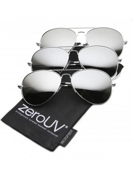 Aviator Mirrored Aviator Sunglasses for Men Women Military Sunglasses - 3-pack (Silver) - CP116Q42S79 $18.48
