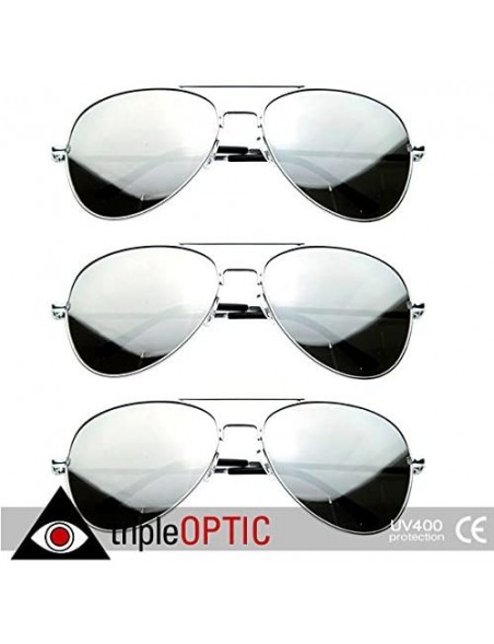 Aviator Mirrored Aviator Sunglasses for Men Women Military Sunglasses - 3-pack (Silver) - CP116Q42S79 $18.48