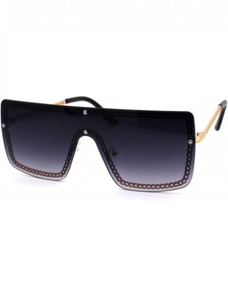 Shield Retro Jewel Chain Frame Oversize Shield Mob Sunglasses - Gold Smoke - CB193EWEONN $11.92