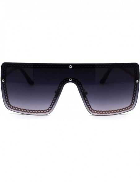 Shield Retro Jewel Chain Frame Oversize Shield Mob Sunglasses - Gold Smoke - CB193EWEONN $11.92