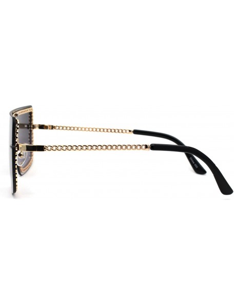 Shield Retro Jewel Chain Frame Oversize Shield Mob Sunglasses - Gold Smoke - CB193EWEONN $11.92