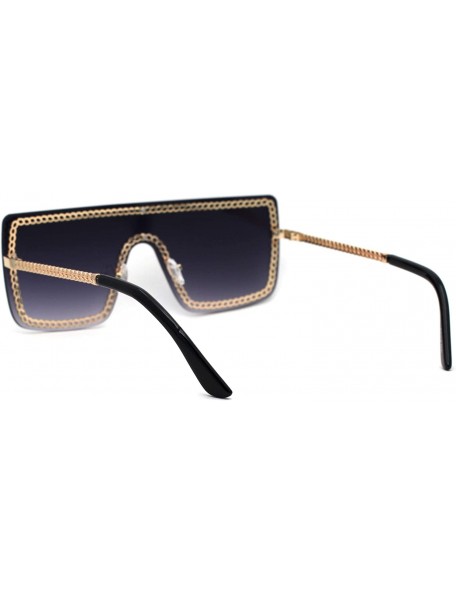 Shield Retro Jewel Chain Frame Oversize Shield Mob Sunglasses - Gold Smoke - CB193EWEONN $11.92