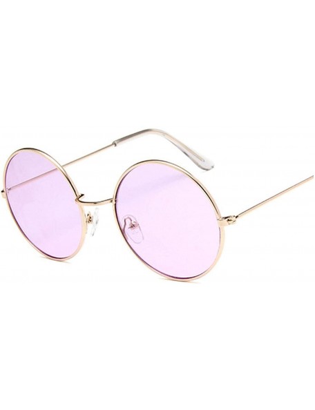 Goggle Retro Round Sunglasses Women Brand Designer Sun Glasses Alloy Mirror Female - Goldpurple - CZ198ZQKQ3S $31.60