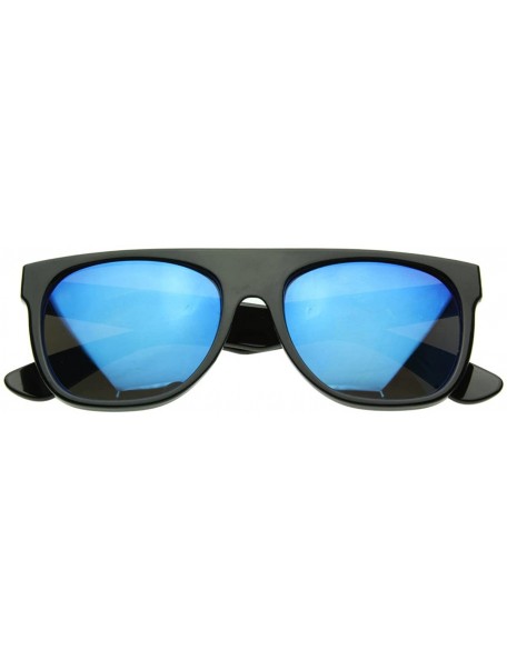 Wayfarer Retro Intense Bright Color Mirror Lens Super Flat Top Horn Rimmed Sunglasses - Black / Ice - CB116Q2K2BP $9.71