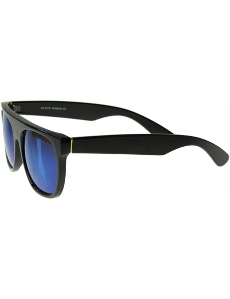 Wayfarer Retro Intense Bright Color Mirror Lens Super Flat Top Horn Rimmed Sunglasses - Black / Ice - CB116Q2K2BP $9.71