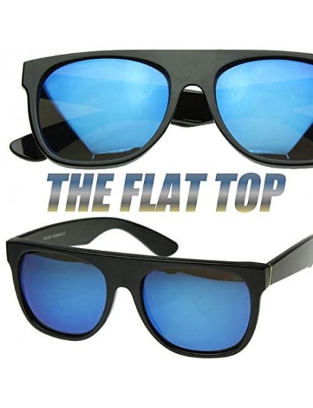 Wayfarer Retro Intense Bright Color Mirror Lens Super Flat Top Horn Rimmed Sunglasses - Black / Ice - CB116Q2K2BP $9.71