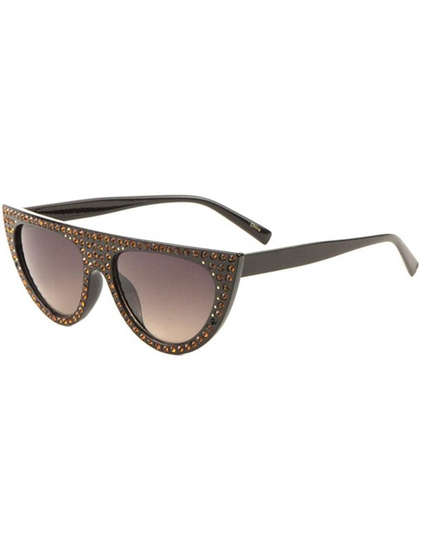 Cat Eye Frontal Diamond Shape Rhinestone Flat Top Cat Eye Sunglasses - Brown Black - CN18EGT9I2M $12.46