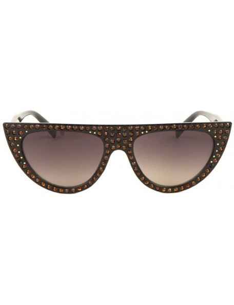 Cat Eye Frontal Diamond Shape Rhinestone Flat Top Cat Eye Sunglasses - Brown Black - CN18EGT9I2M $12.46