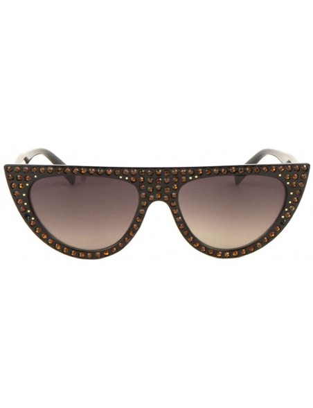 Cat Eye Frontal Diamond Shape Rhinestone Flat Top Cat Eye Sunglasses - Brown Black - CN18EGT9I2M $12.46