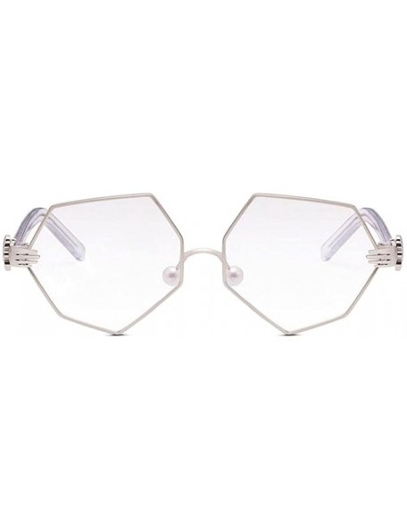 Square Geometric Oversized Clear Lens Sunglasses w/Pearl Nose Pads & 3D Clown Hand/Glove Hinge - Silver & Clear Frame - CA186...