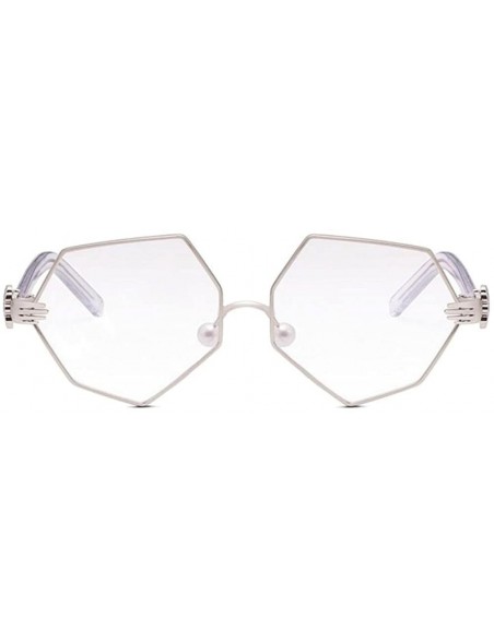 Square Geometric Oversized Clear Lens Sunglasses w/Pearl Nose Pads & 3D Clown Hand/Glove Hinge - Silver & Clear Frame - CA186...