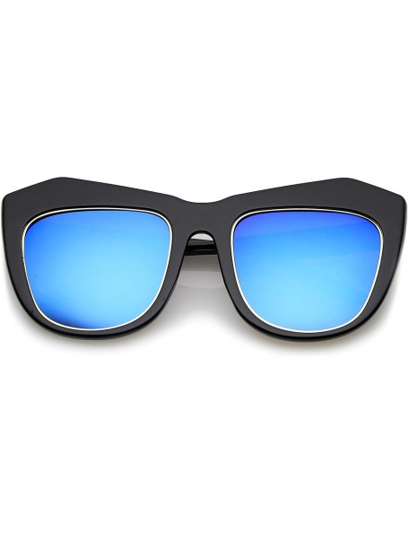 Cat Eye Oversize Chunky Frame Square Colored Mirror Lens Cat Eye Sunglasses 56mm - Black / Blue Mirror - CE12O5MHJOK $11.23