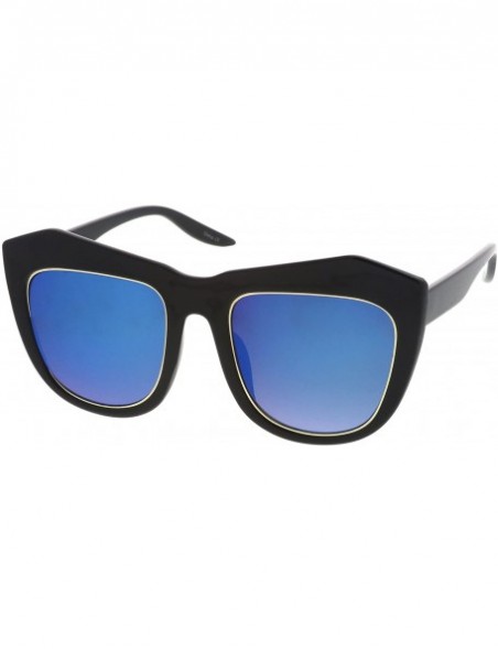 Cat Eye Oversize Chunky Frame Square Colored Mirror Lens Cat Eye Sunglasses 56mm - Black / Blue Mirror - CE12O5MHJOK $11.23