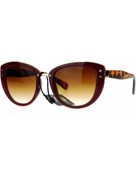 Cat Eye Metal Brow Oversize Cat Eye Designer Sunglasses - Burgundy - C012HJTTS6D $9.05