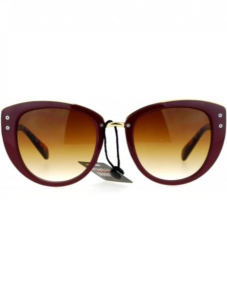 Cat Eye Metal Brow Oversize Cat Eye Designer Sunglasses - Burgundy - C012HJTTS6D $9.05