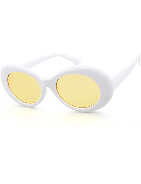 Oval UV400 Clout Goggles Bold Retro Oval Mod Thick Frame Sunglasses - White Frame&yellow Lens - CZ18D2ACWZ0 $7.94