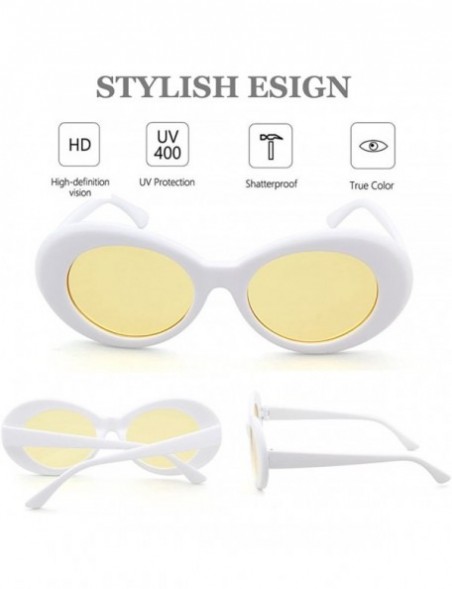 Oval UV400 Clout Goggles Bold Retro Oval Mod Thick Frame Sunglasses - White Frame&yellow Lens - CZ18D2ACWZ0 $7.94