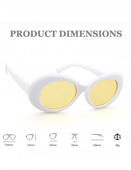 Oval UV400 Clout Goggles Bold Retro Oval Mod Thick Frame Sunglasses - White Frame&yellow Lens - CZ18D2ACWZ0 $7.94