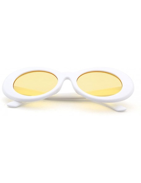 Oval UV400 Clout Goggles Bold Retro Oval Mod Thick Frame Sunglasses - White Frame&yellow Lens - CZ18D2ACWZ0 $7.94