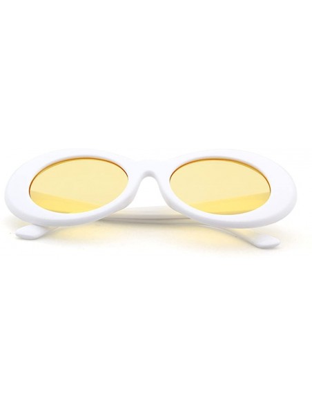 Oval UV400 Clout Goggles Bold Retro Oval Mod Thick Frame Sunglasses - White Frame&yellow Lens - CZ18D2ACWZ0 $7.94