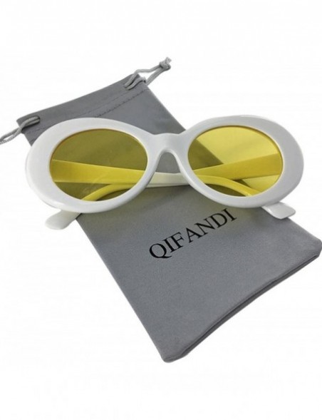 Oval UV400 Clout Goggles Bold Retro Oval Mod Thick Frame Sunglasses - White Frame&yellow Lens - CZ18D2ACWZ0 $7.94