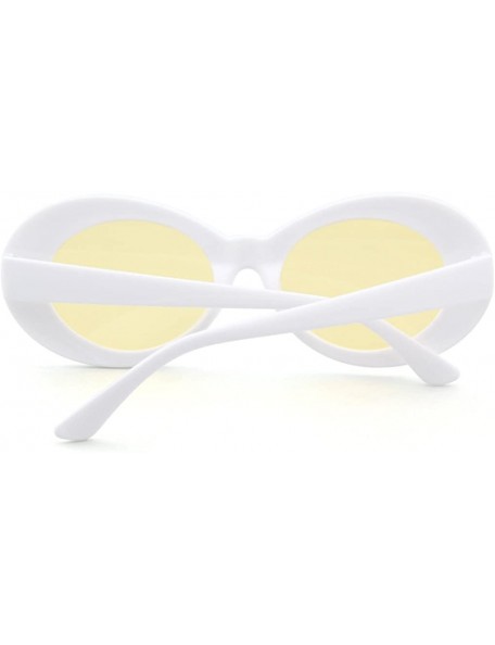 Oval UV400 Clout Goggles Bold Retro Oval Mod Thick Frame Sunglasses - White Frame&yellow Lens - CZ18D2ACWZ0 $7.94