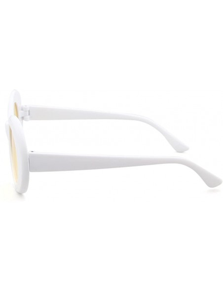 Oval UV400 Clout Goggles Bold Retro Oval Mod Thick Frame Sunglasses - White Frame&yellow Lens - CZ18D2ACWZ0 $7.94