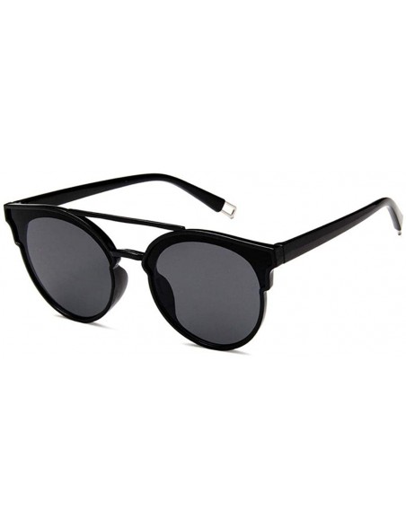 Cat Eye Women Fashion Round Cat Eye Sunglasses with Case UV400 Protection Beach - Black Frame/Grey Lens - CU18WT6R3GK $16.11