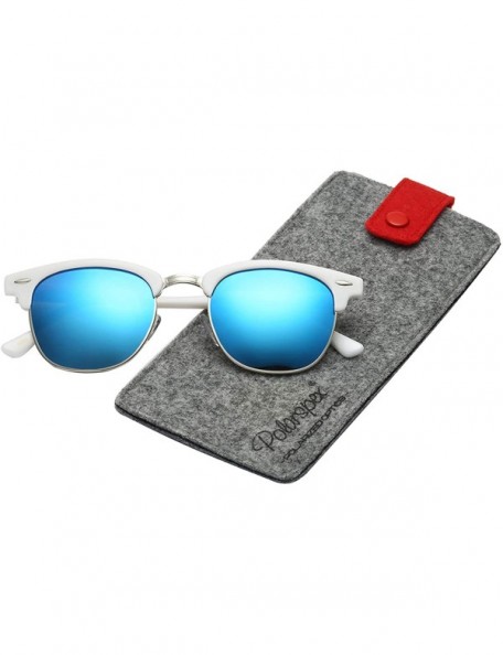 Semi-rimless Unisex Retro Classic Stylish Malcom Half Frame Polarized Sunglasses - Gloss White - Ice Blue - CG187USGH2O $15.43
