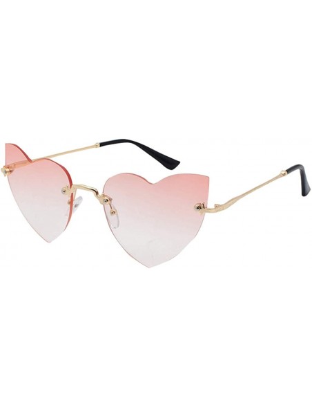 Round Sunglasses For Women Men Heart Decorative Sunglasses metal edge Round Mirrored Lens Retro - Pink - CI18UGGTCLA $8.73