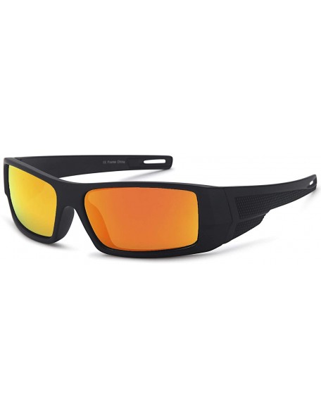 Wrap Polarized Sunglasses Sport Wrap Mirror Lens - Black Frame Orange Mirror Lens - CJ1834C3TEC $10.46