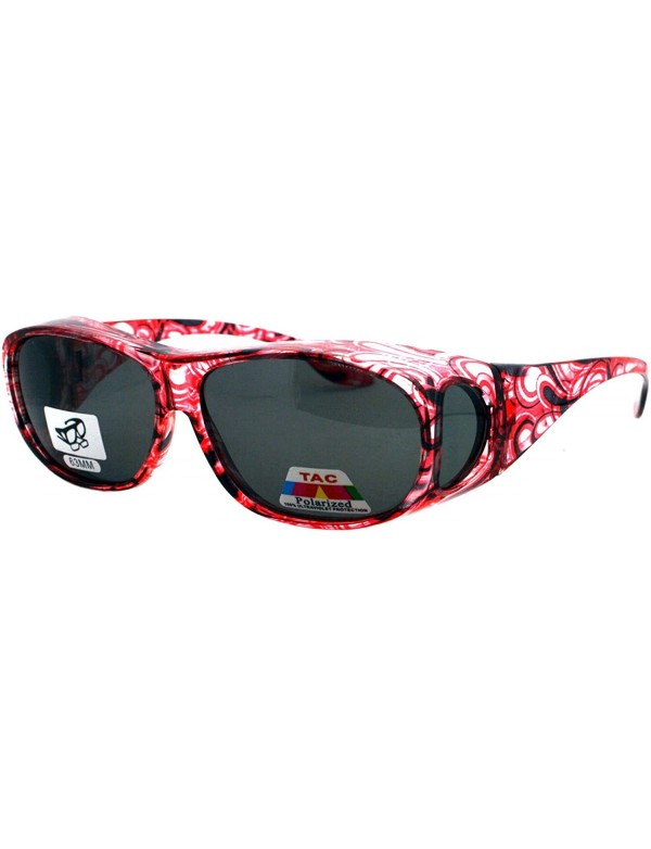 Oval Polarized Sunglasses Fit Over Glasses Oval Rectangular OTG Anti-Glare - Light Red - CS18840832E $10.16