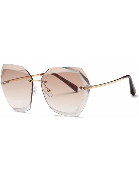Oversized Sunglasses For Women Oversized Rimless Diamond Cutting Lens Sun Glasses AE0534 - Gold&brown - CE17YAQTYM6 $24.61