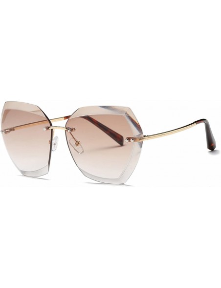 Oversized Sunglasses For Women Oversized Rimless Diamond Cutting Lens Sun Glasses AE0534 - Gold&brown - CE17YAQTYM6 $15.22