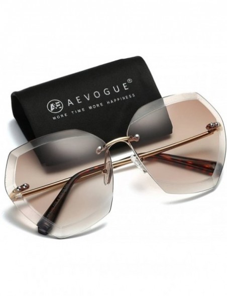 Oversized Sunglasses For Women Oversized Rimless Diamond Cutting Lens Sun Glasses AE0534 - Gold&brown - CE17YAQTYM6 $15.22