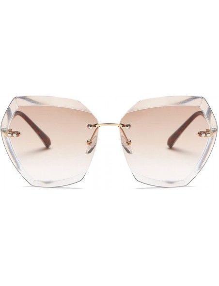 Oversized Sunglasses For Women Oversized Rimless Diamond Cutting Lens Sun Glasses AE0534 - Gold&brown - CE17YAQTYM6 $15.22