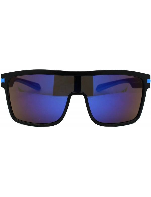 Shield Mens Fashion Sunglasses Square Sporty Shield Style Matte Shades UV 400 - Black Blue (Blue Mirror) - C4193XNM7D4 $12.78