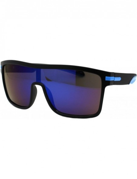 Shield Mens Fashion Sunglasses Square Sporty Shield Style Matte Shades UV 400 - Black Blue (Blue Mirror) - C4193XNM7D4 $12.78