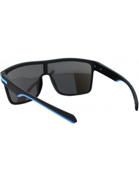 Shield Mens Fashion Sunglasses Square Sporty Shield Style Matte Shades UV 400 - Black Blue (Blue Mirror) - C4193XNM7D4 $12.78