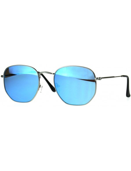 Rectangular Mens Reflective Color Mirror Rectangular Metal Rim Sunglasses - Silver Blue - CS187AYAM5X $12.22