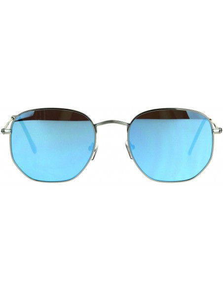Rectangular Mens Reflective Color Mirror Rectangular Metal Rim Sunglasses - Silver Blue - CS187AYAM5X $12.22