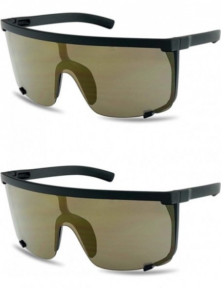 Rimless Large Flat Top Shield Sunglasses Semi-Rimless Square Mirrored Visor Aviator Style Shades 2-Pack - C318I9Q7Y2R $26.48