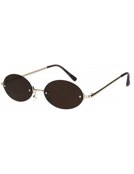 Oval Rimless Oval Sunglasses Metal Frame Trendy Unisex Shades UV 400 - Gold (Brown) - CY18S8SNI78 $22.83