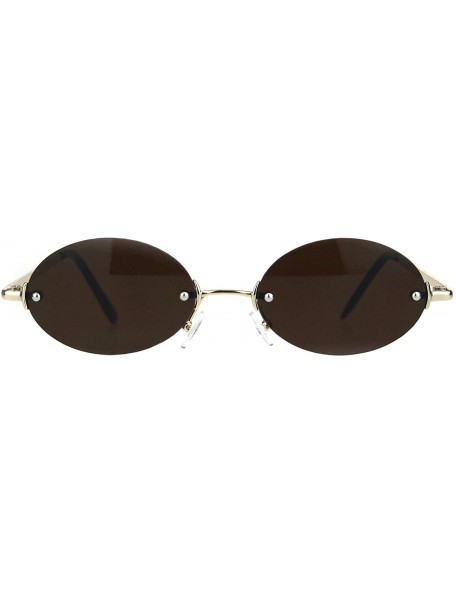 Oval Rimless Oval Sunglasses Metal Frame Trendy Unisex Shades UV 400 - Gold (Brown) - CY18S8SNI78 $9.35