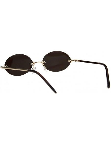 Oval Rimless Oval Sunglasses Metal Frame Trendy Unisex Shades UV 400 - Gold (Brown) - CY18S8SNI78 $9.35